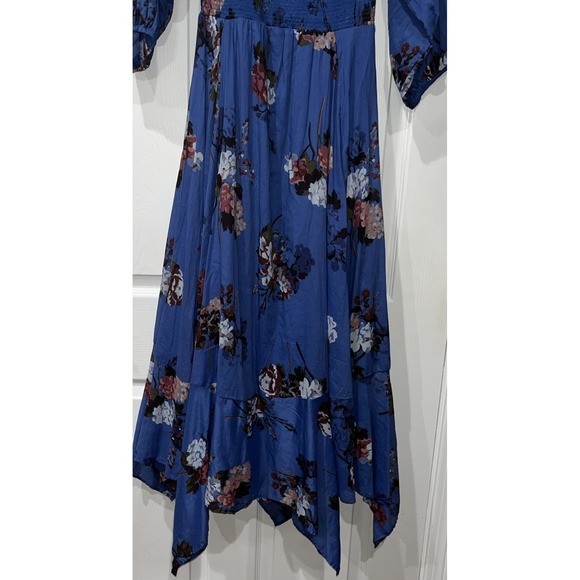 Free People Morning Glory Blue Floral Handkerchief Hem Maxi Dress Size XS - Picture 8 of 13